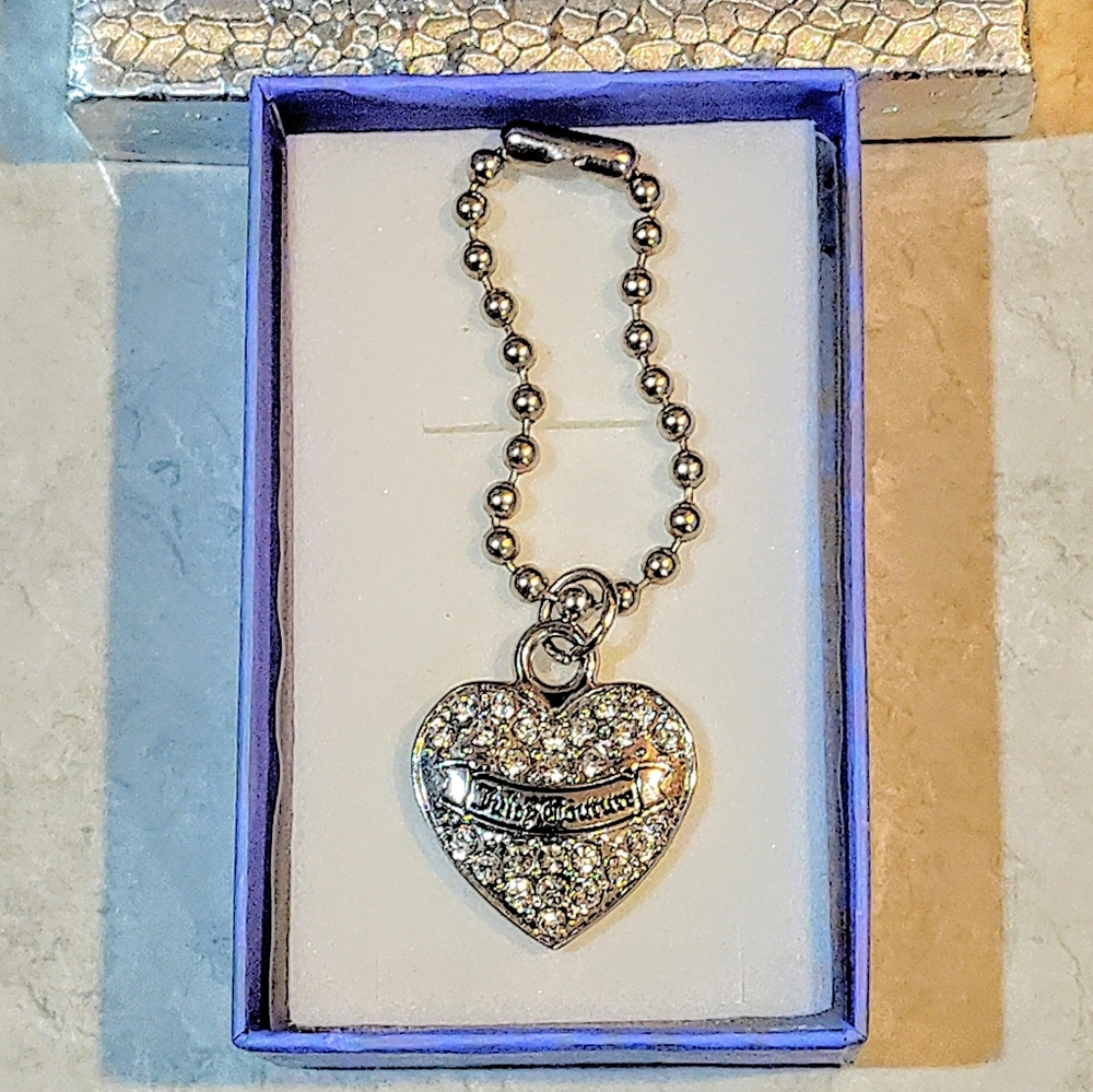 JUICY COUTURE SILVER HEART CHARM WITH RHINESTONES HANGBAG CHARM / KEYCHAIN - Picture 5 of 8